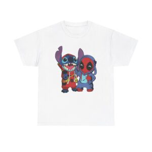 Deadpool And Stitch Baby T Shirt Unisex Heavy Cotton Tee